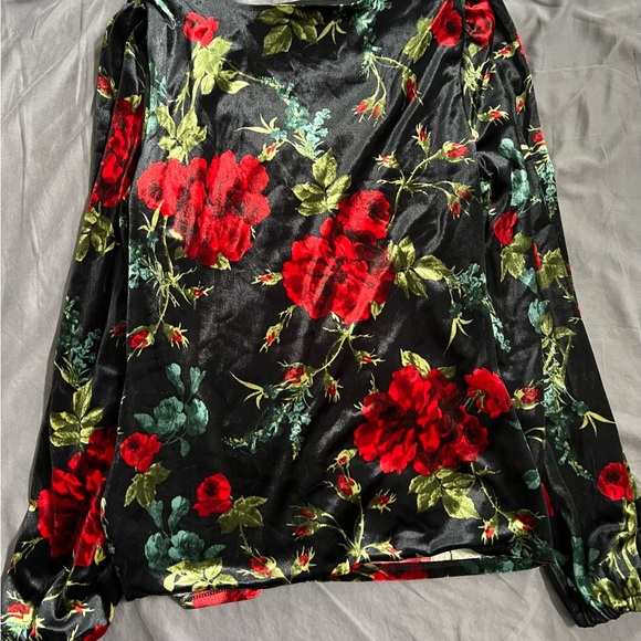 INC International Concepts Black and Red Floral Blouse - Picture 2 of 4